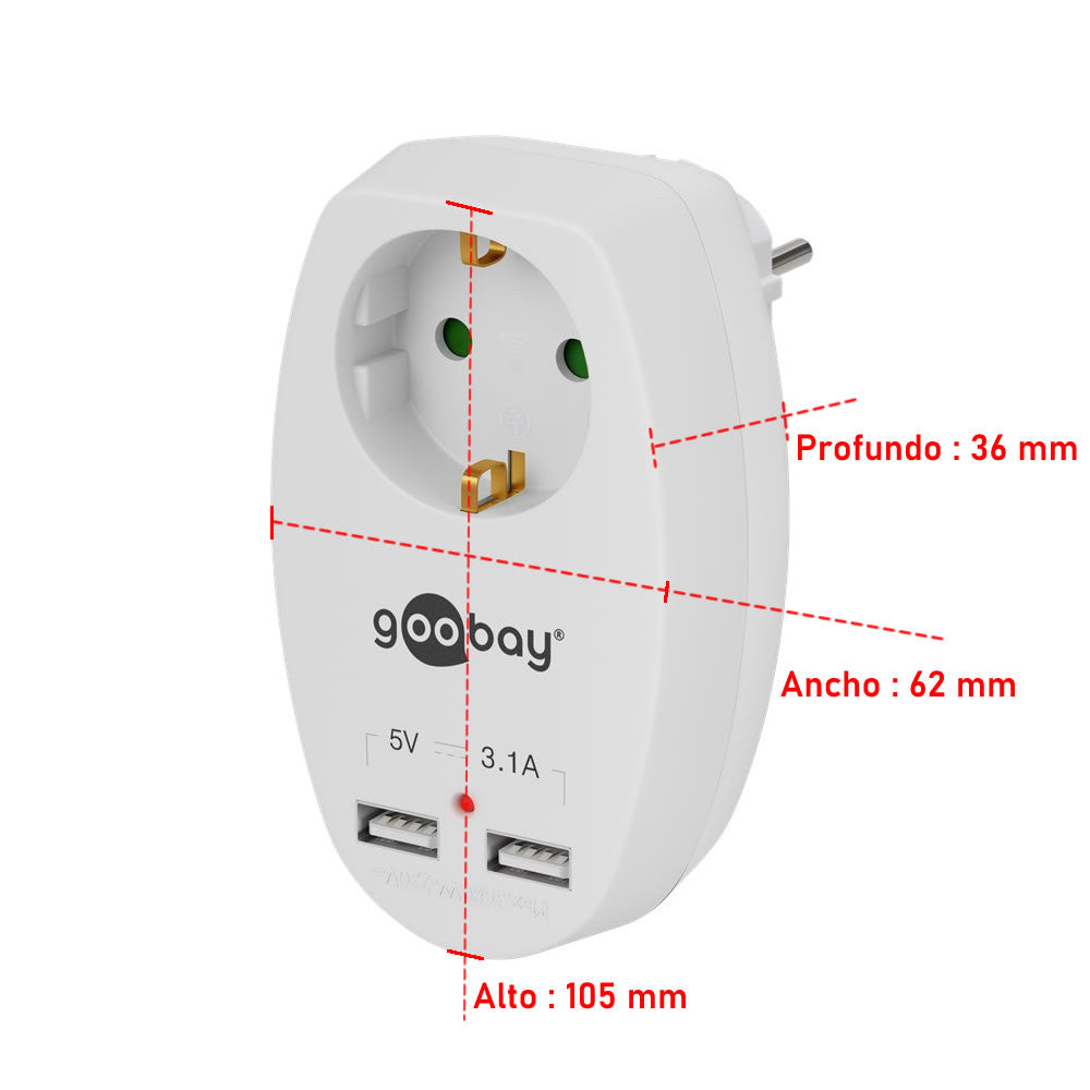 Enchufe de Seguridad 16A con dos Puertos USB (Tipo A) 3.1A