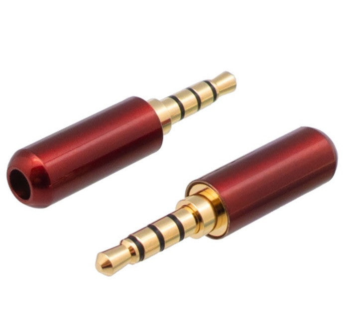 Conector Mini Jack 3.5mm Macho 4 Vías Para Soldar Rojo