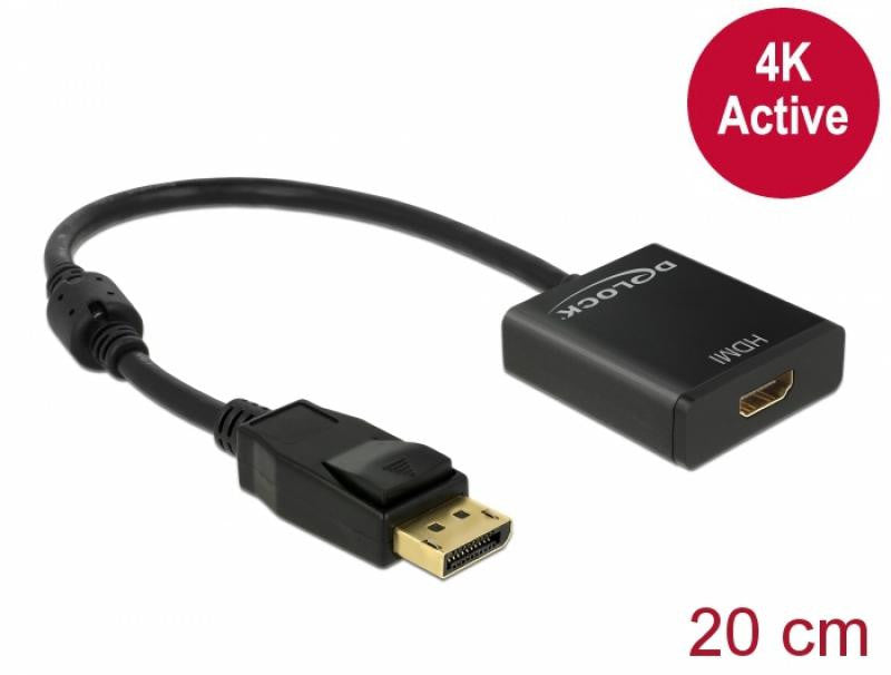 Adaptador de Cable Displayport 1.2 Hdmi Negro - Para (Displayport 1.2, Hdmi, Male Connector/female Connector, 0,2 m, Negro)