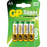 Pila Alcalina AA de 1.5V GP Modelo Super. Blíster 4 Unidades. Pilas