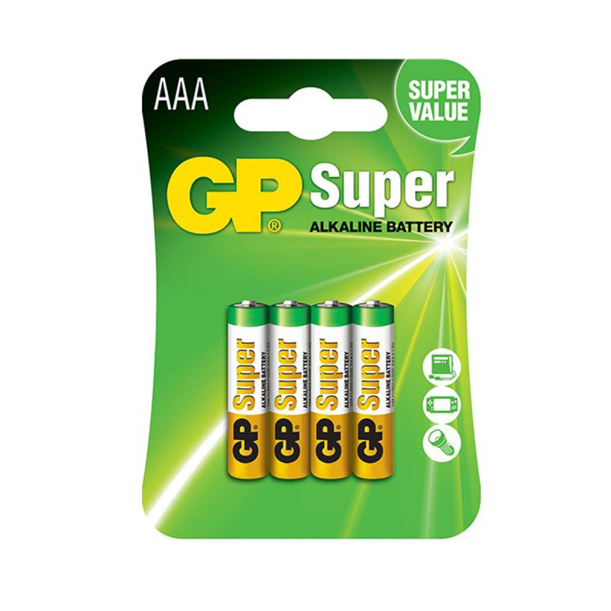 Pila Alcalina AAA de 1.5V GP Modelo Super. Blíster 4 Unidades. Pilas