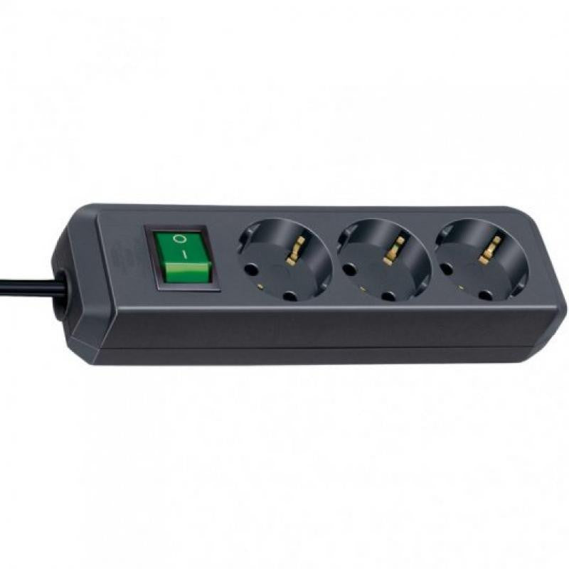 Brennenstuhl Regleta Eco-line 3 Tomas+Interruptor 1,5m Negra