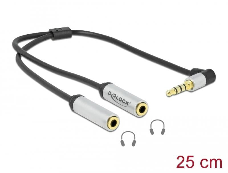 Divisor de Conector Audio Estéreo Macho 3,5 mm a 2 x Hembra 4 Pines en Ángulo Jack3.5mm