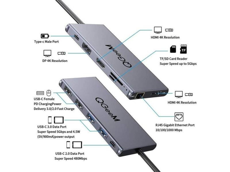 Dock USB C 1xusb C, 1xdisplayport, 2xhdmi, 1xmicrosd, 1xsd, 1xrj45, 3.0, 4xusb 3.1 Tipo