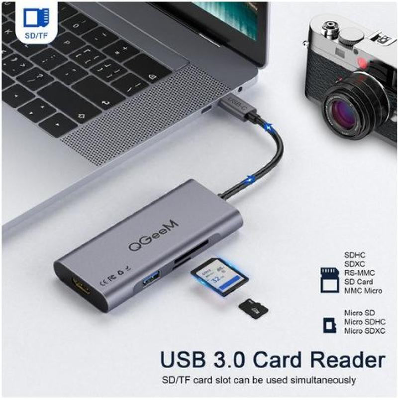 Dock Station Usb-c con USB 3.0 * 3 / 100w PD3.0 4K Hdmi HD Display SD TF - Gris 3.1 Tipo C