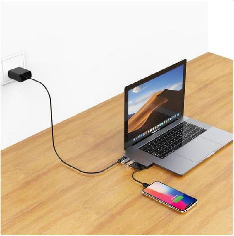 Hub USB 2xusb-c a 3 x USB, Thunderbolt y Lector de Tarjetas SD / Micro