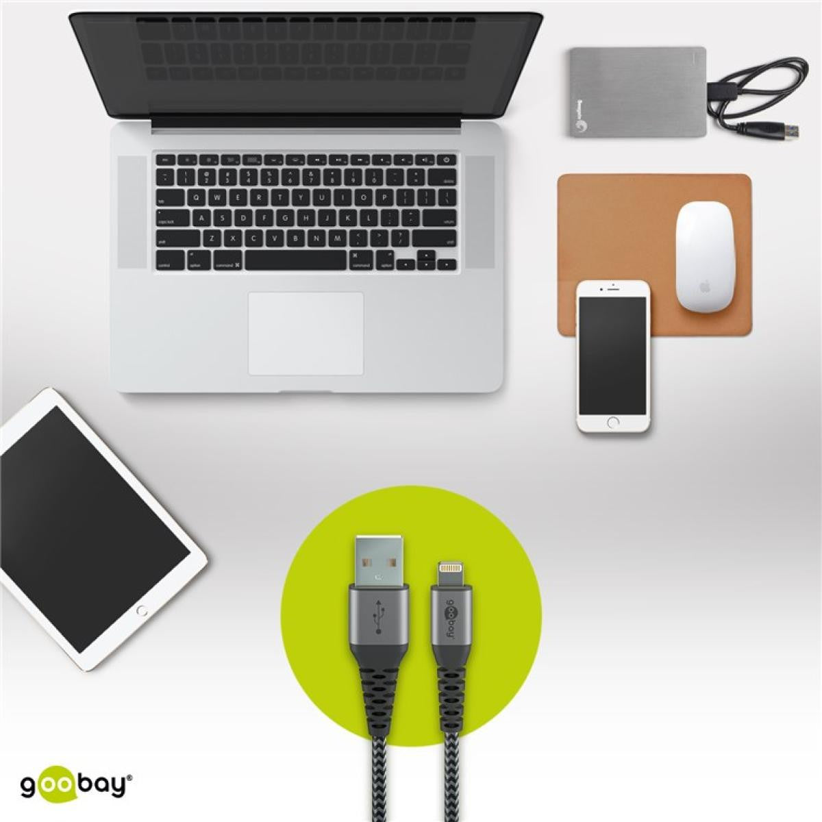 Cable Usb a Lightning Textil de 1m con Conectores Metálicos