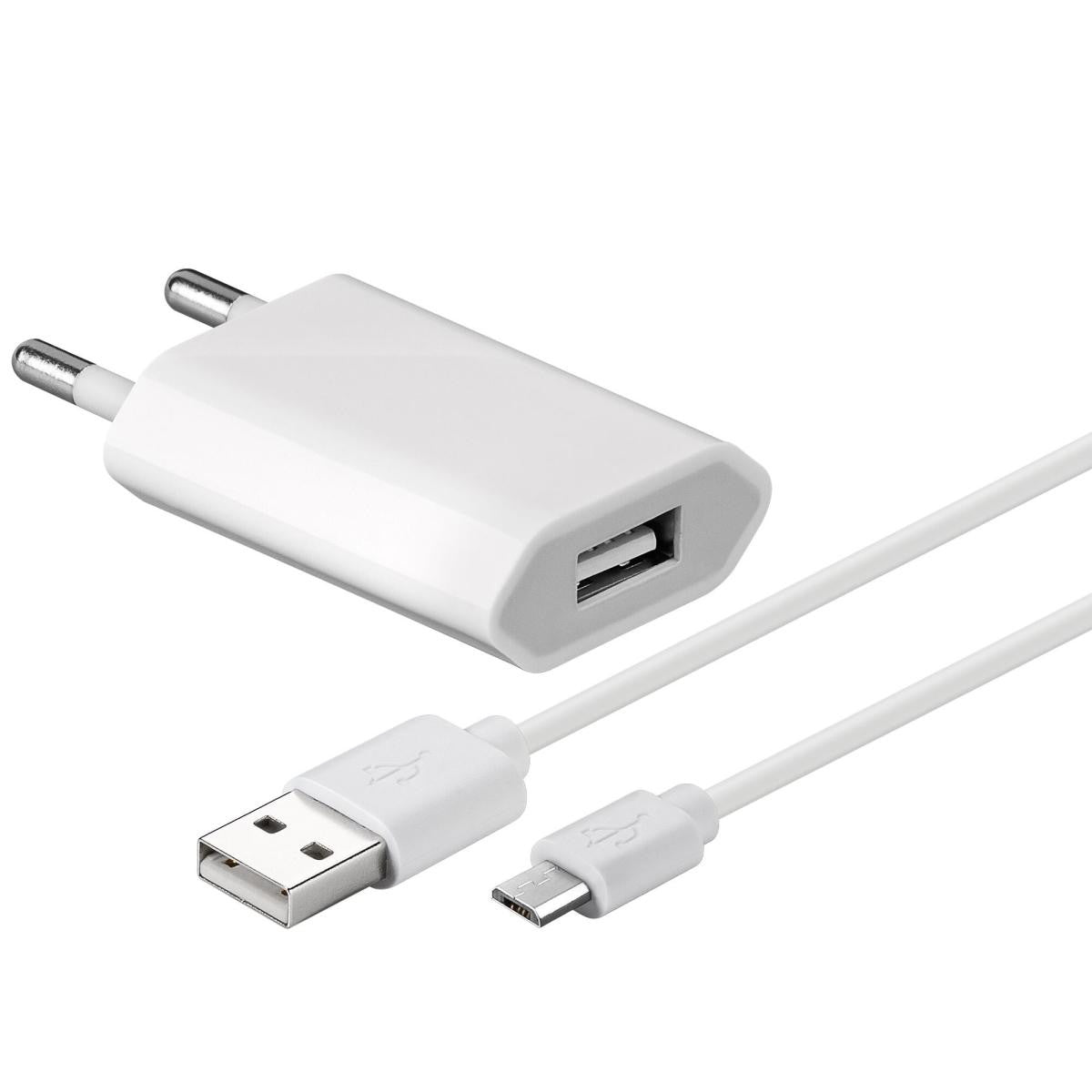 Juego de Carga Micro-usb 2 en 1 Goobay, Blanco [Fuente Alimentación 1,0 A con Cable Incluido] Cargador