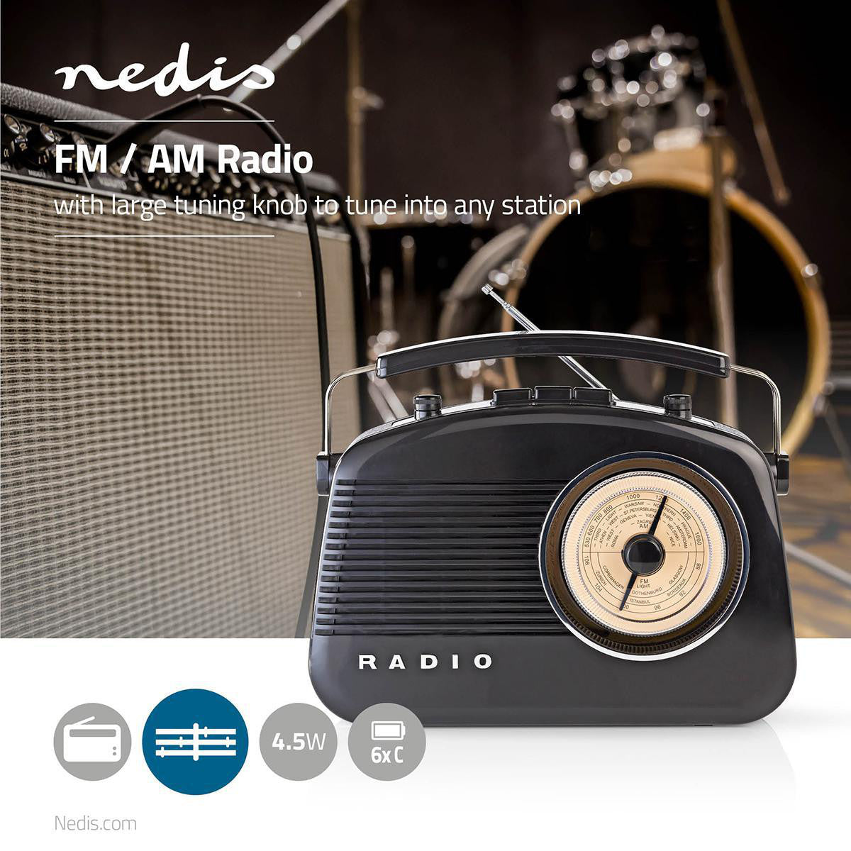 Radio FM | 4,5 W Asa de Transporte Negro