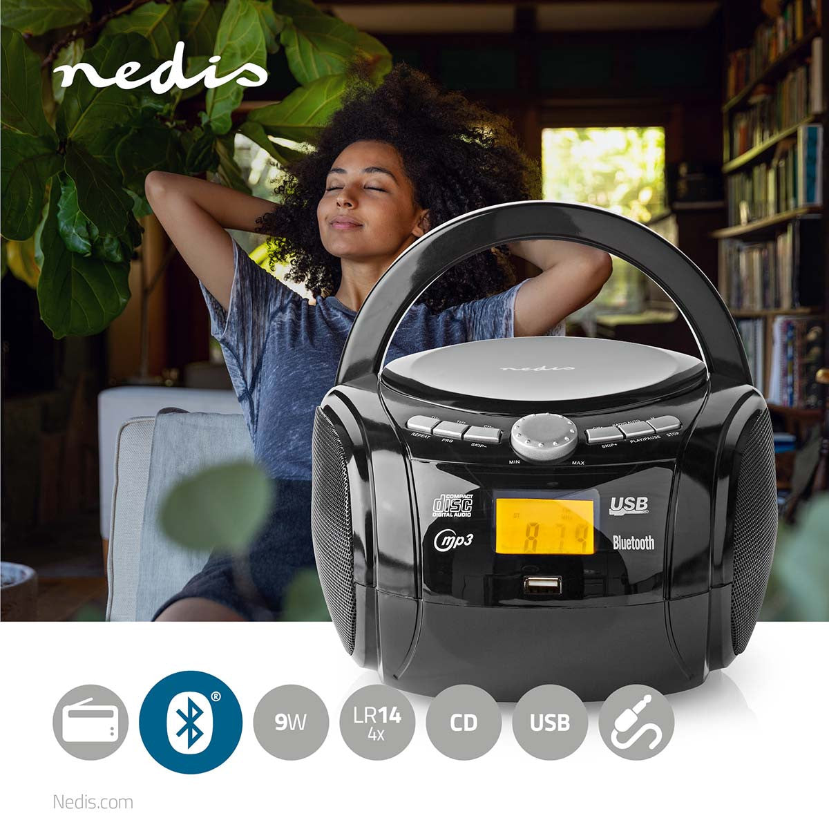 Boombox | 9 W Bluetooth® Reproductor de Cd/radio Fm/usb/entrada Auxiliar Negro