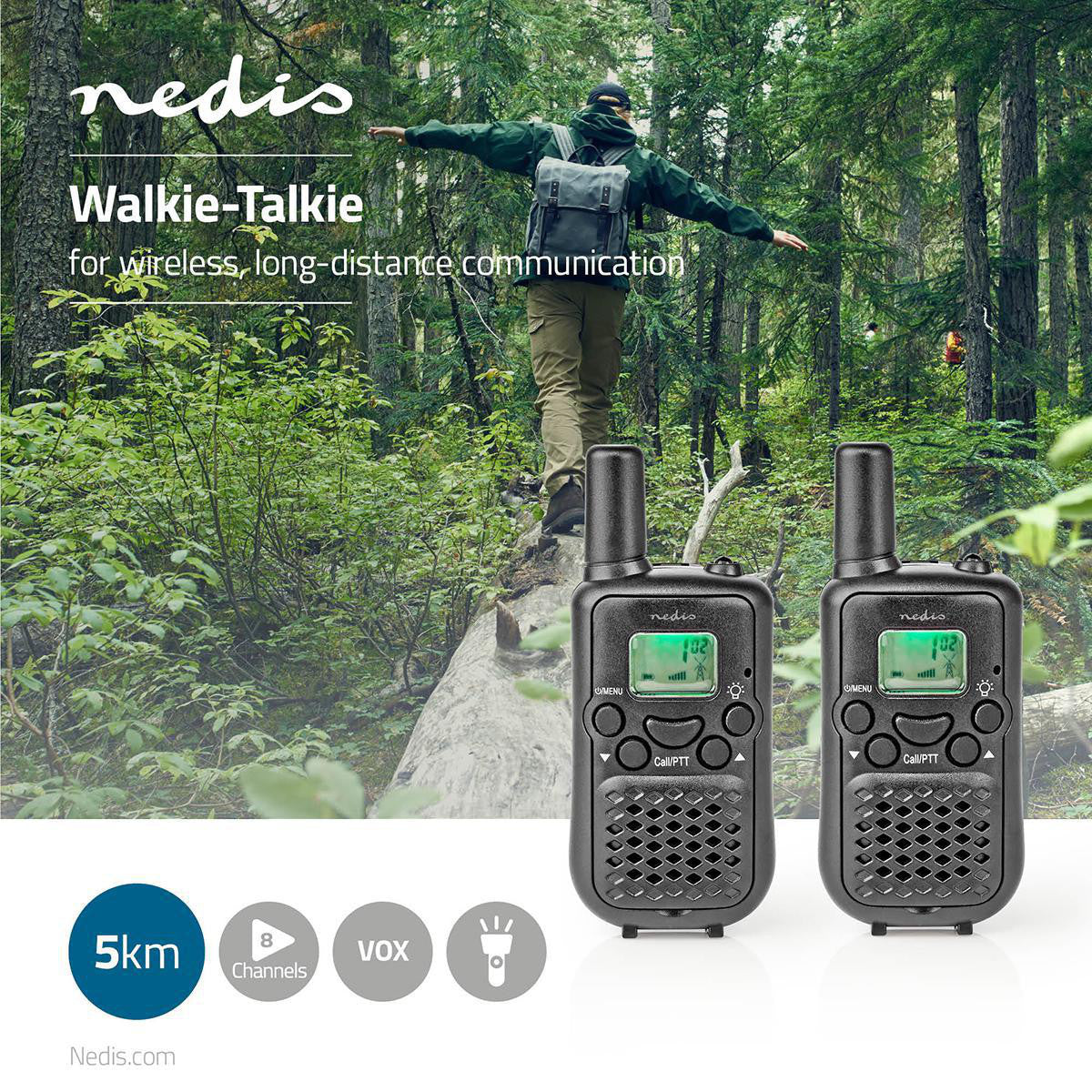 Walkie-talkie | Alcance de 5 km 8 Canales VOX 2 Unidades Negro