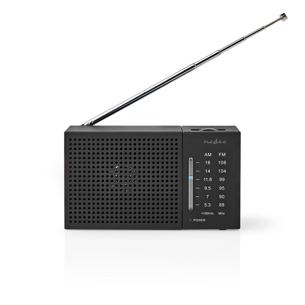 Radio FM | Diseño Portátil AM / Alimentado por Baterias Analógico 1.5 W Pantalla Blanca Negra Salida de Auriculares Negro