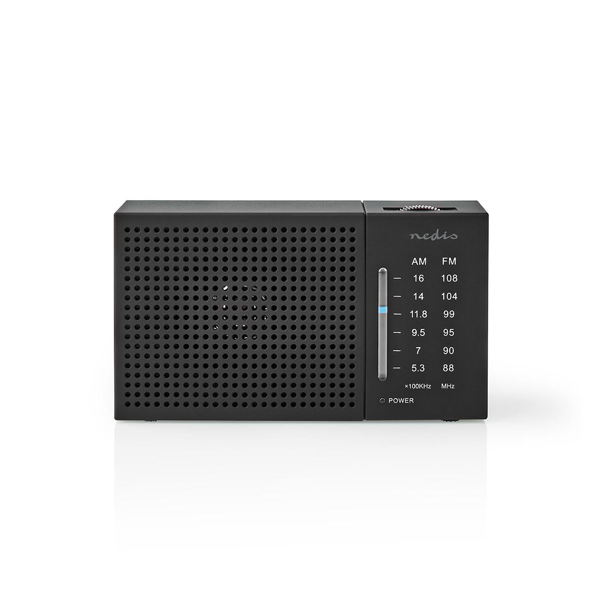 Radio FM | Diseño Portátil AM / Alimentado por Baterias Analógico 1.5 W Pantalla Blanca Negra Salida de Auriculares Negro