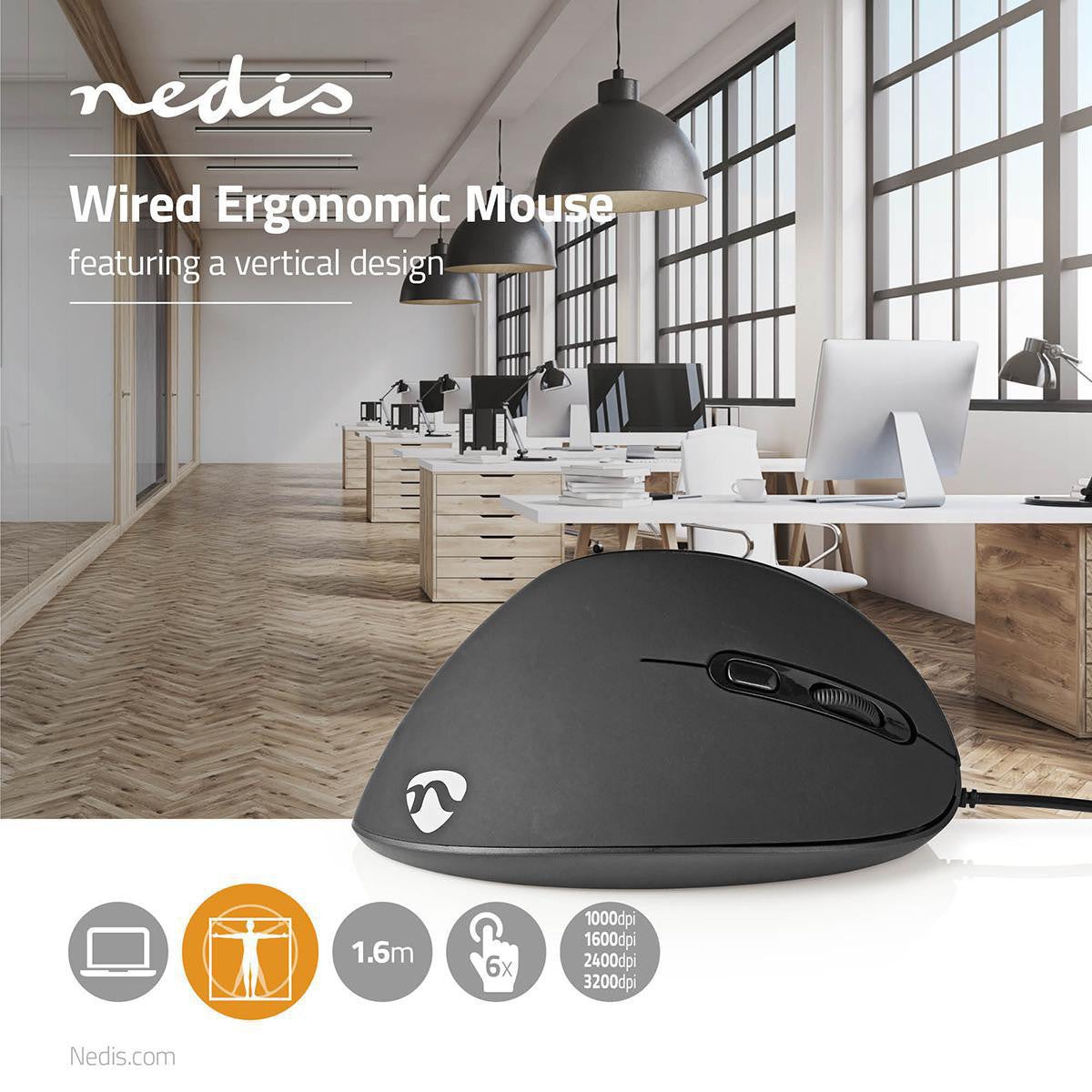 Ergonomic Wired Mouse | 3200 DPI 6-button Black