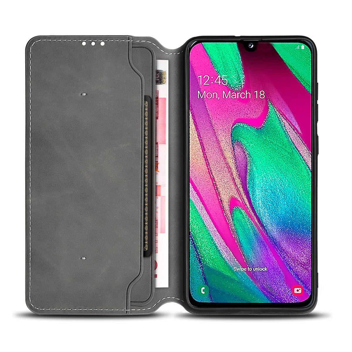 Funda Suave Abatible con Tarjetero Para Samsung Galaxy A40 | Negra Fundas