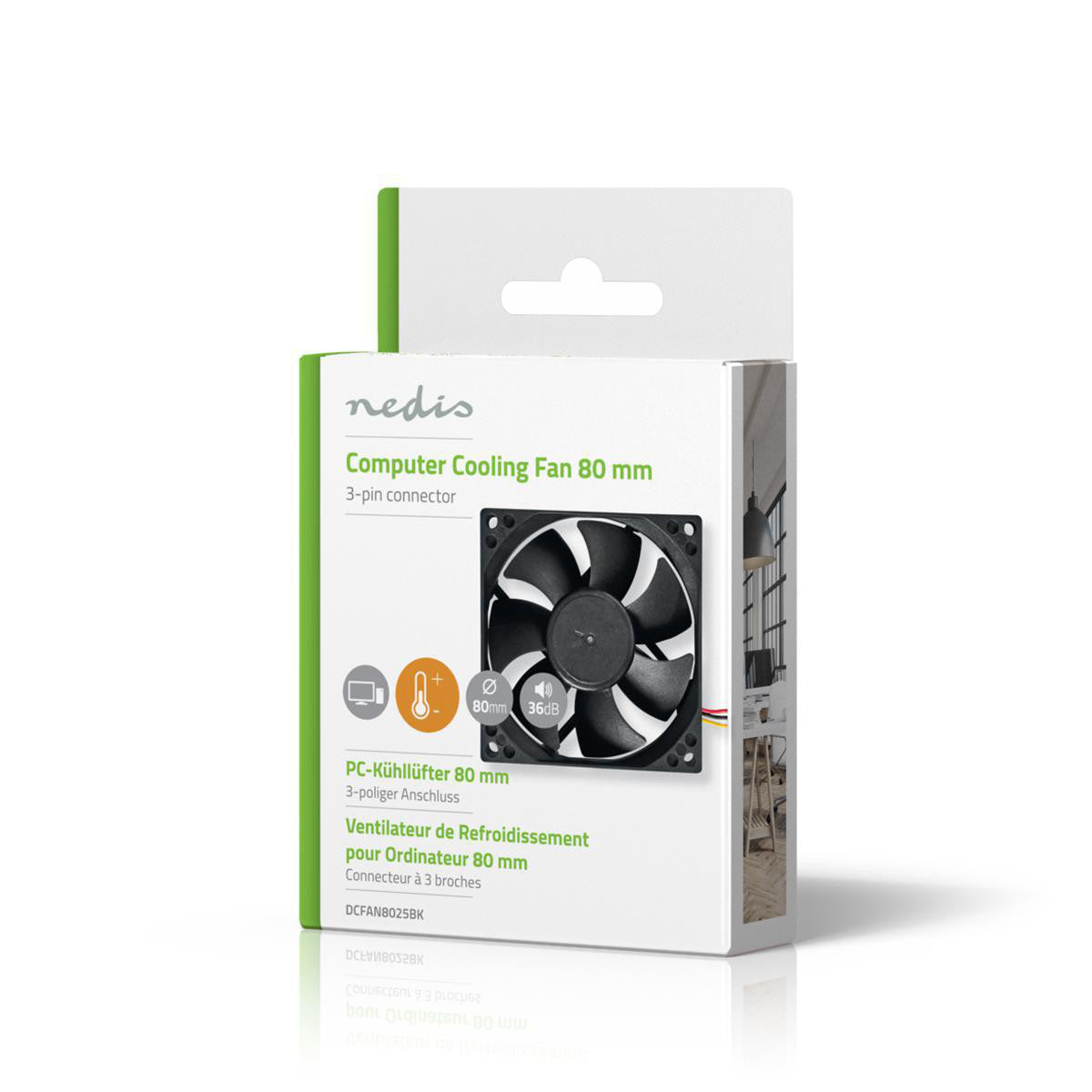 Ventilador DC | Tamaño del Ventilador: 80 mm 3-pin 35.6 dBA Negro Accesorios / Componentes pc