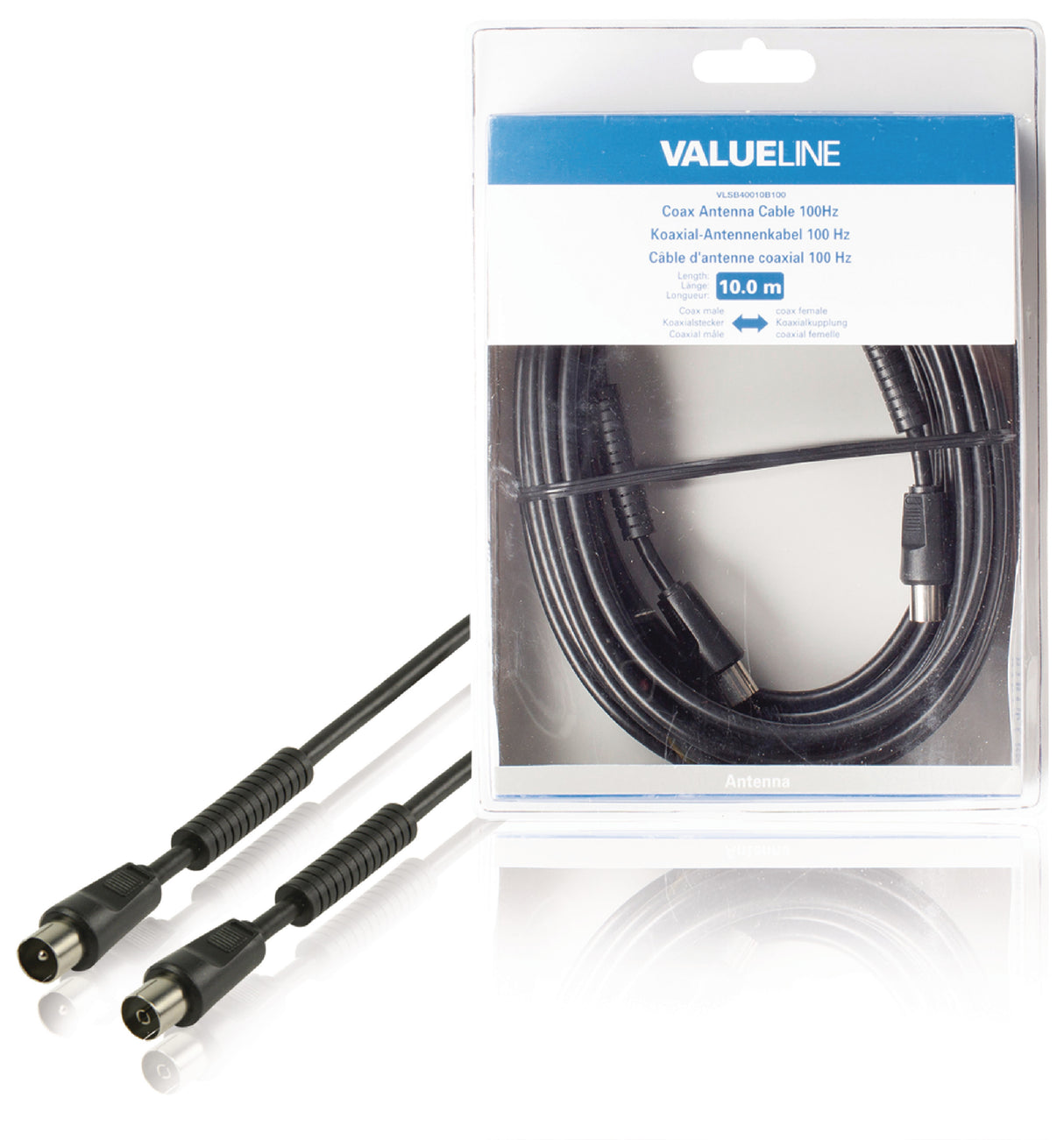 Cable de Antena Coaxial 100 dB Macho - Hembra 10.0 m en Color Negro