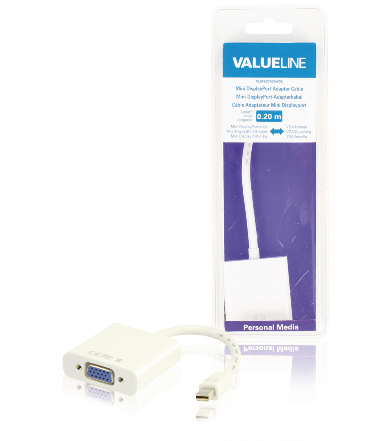 Cable Adaptador Mini Displayport, Displayport Macho - VGA Hembra, Blanco 0,20 m