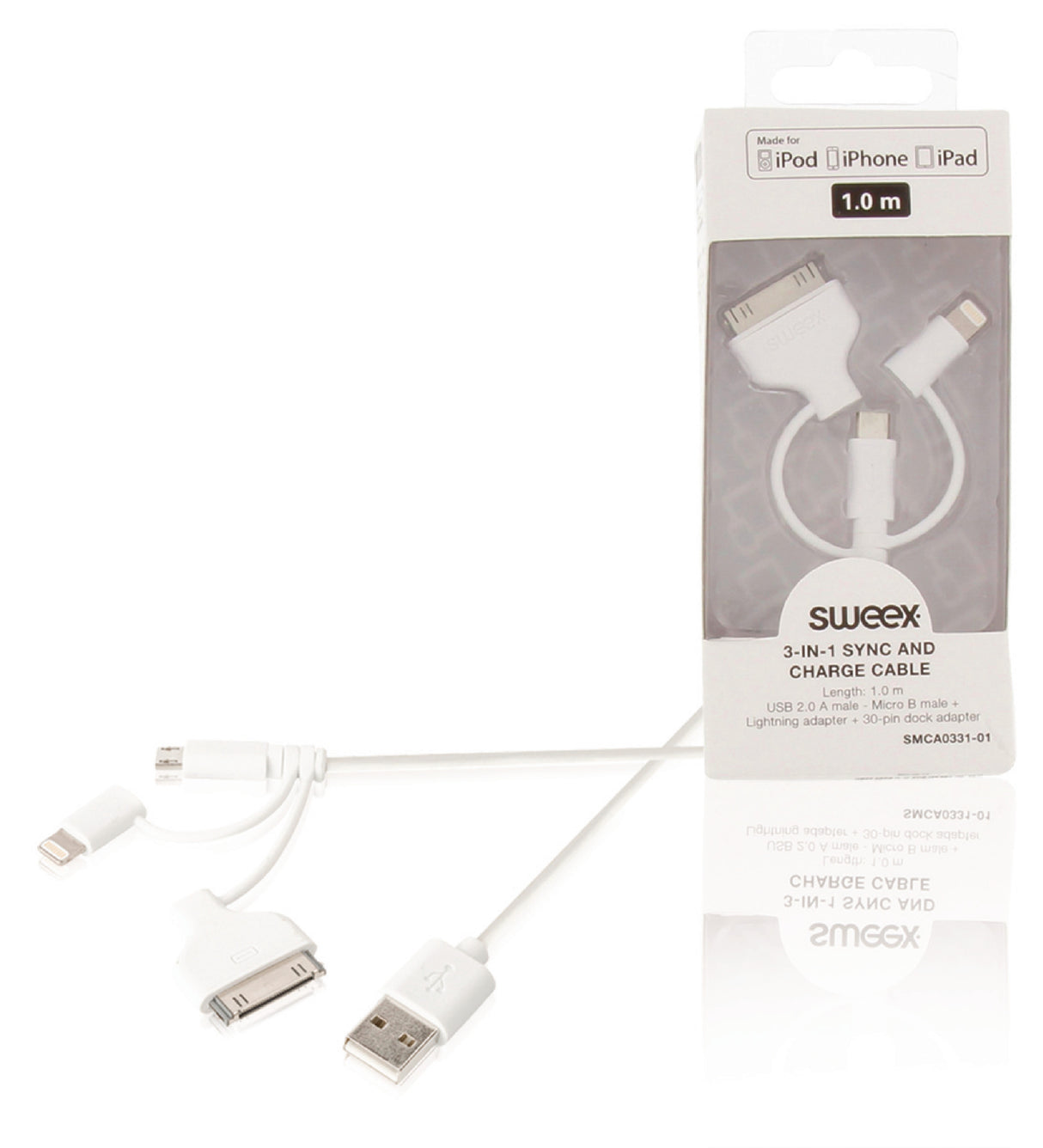 Cable de Carga y Sincronización Sweex 3 en 1 USB 2.0 A Macho - Micro B + Adaptador Lightning