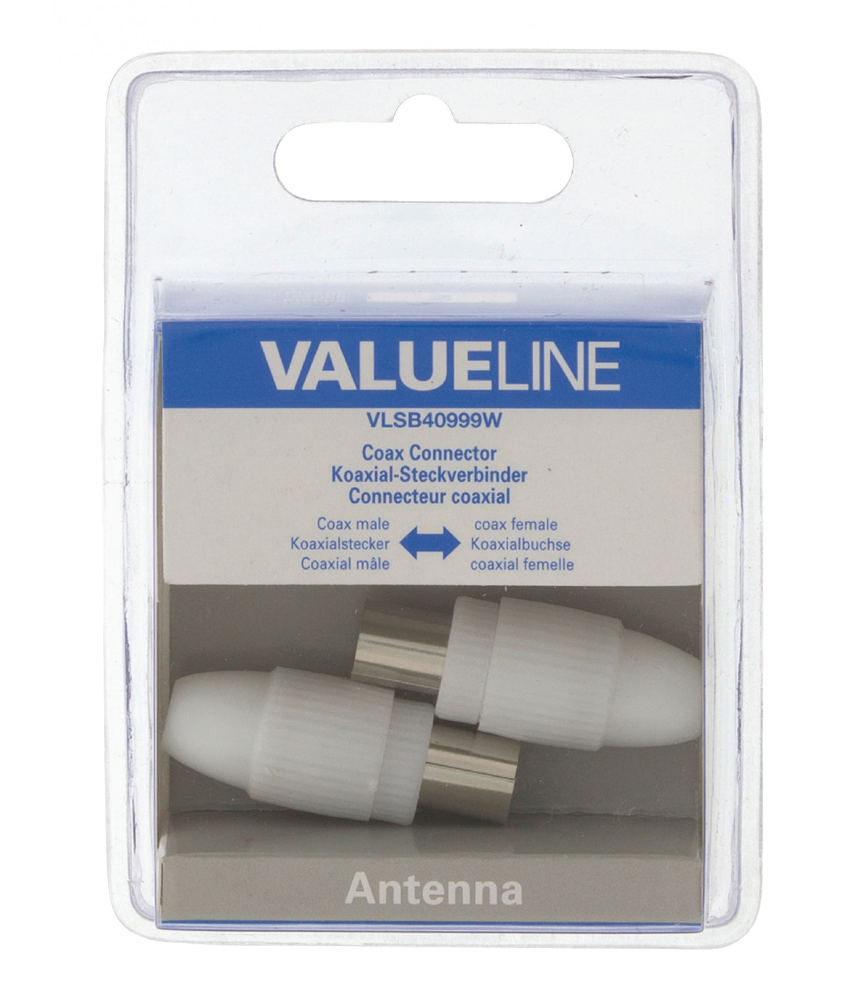 Conector Coaxial Macho + Hembra, 2 uds. en Blanco Antena