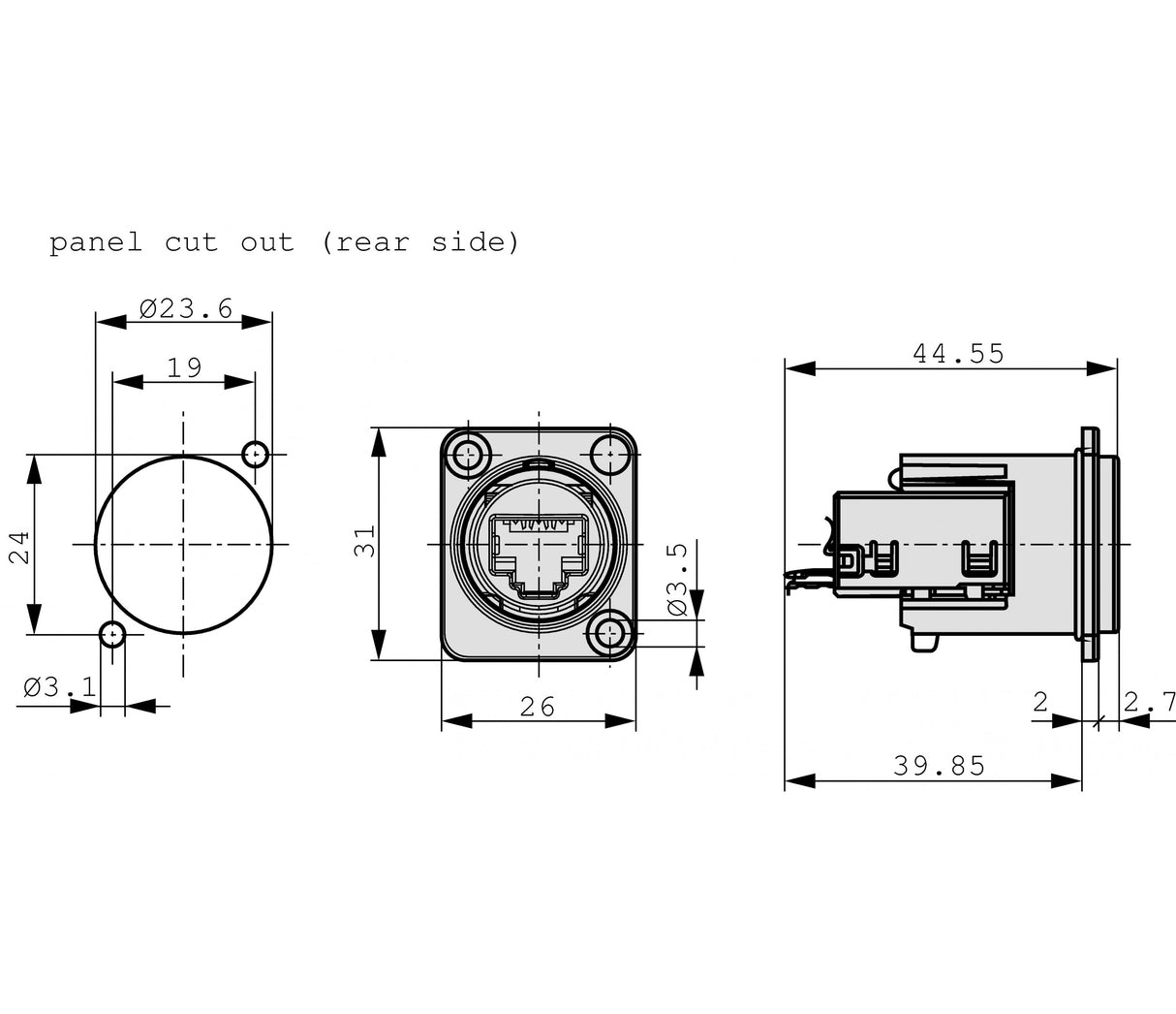 Panel Mount Jack RJ 45 Nickel