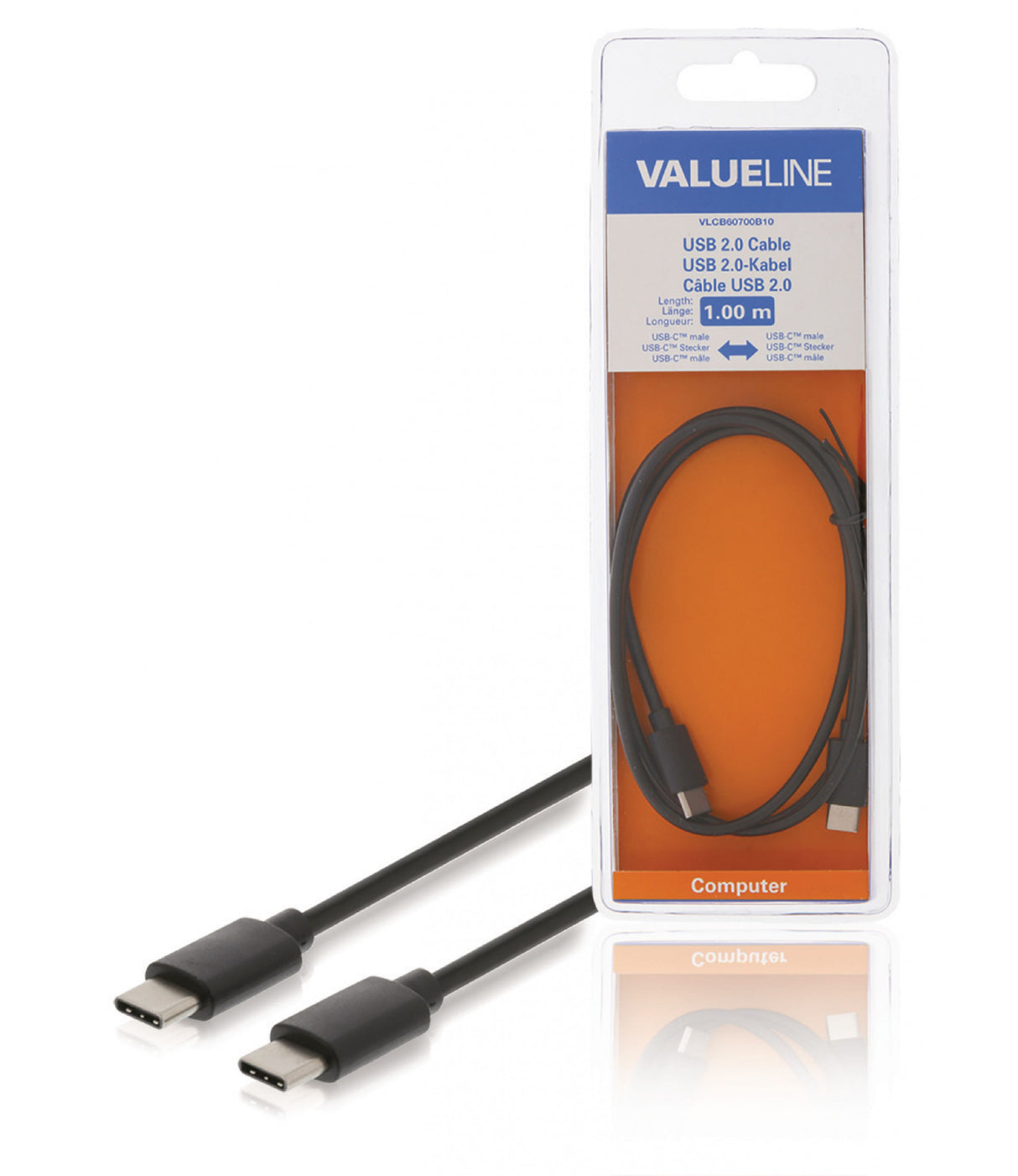 Cable USB 2.0 C Macho - de 1,00 m en Color Negro