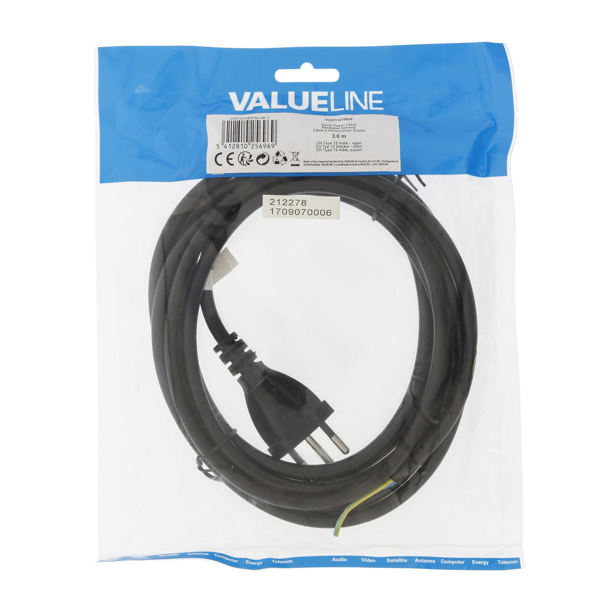 Cable de Alimentación Suizo CH Tipo 12 - 3 m Negro Cables