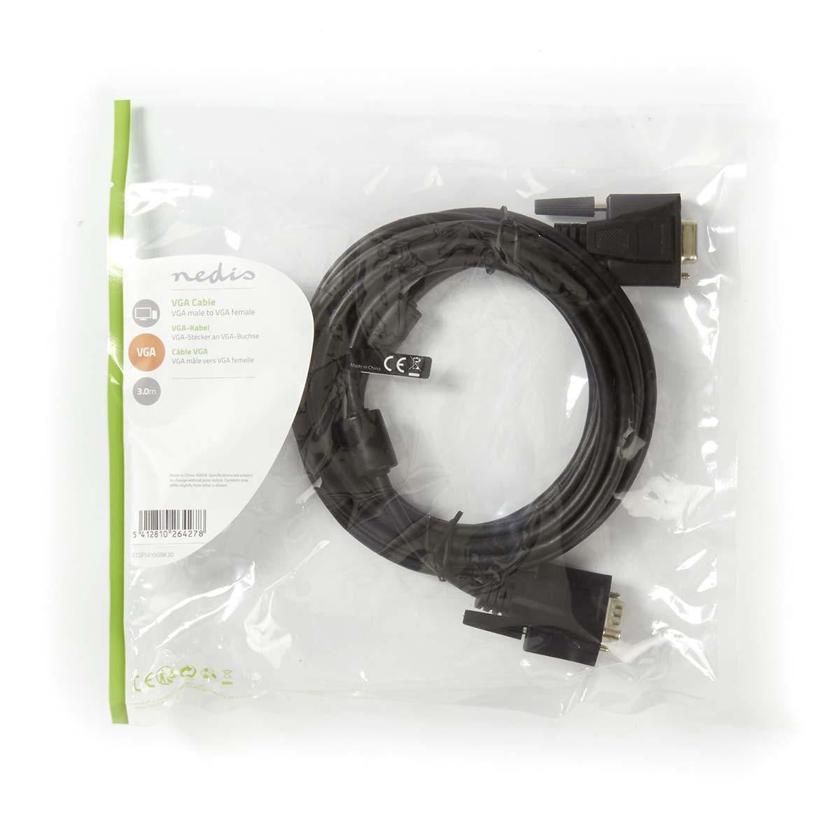 Cable VGA | Macho - Hembra 3,0 m Negro