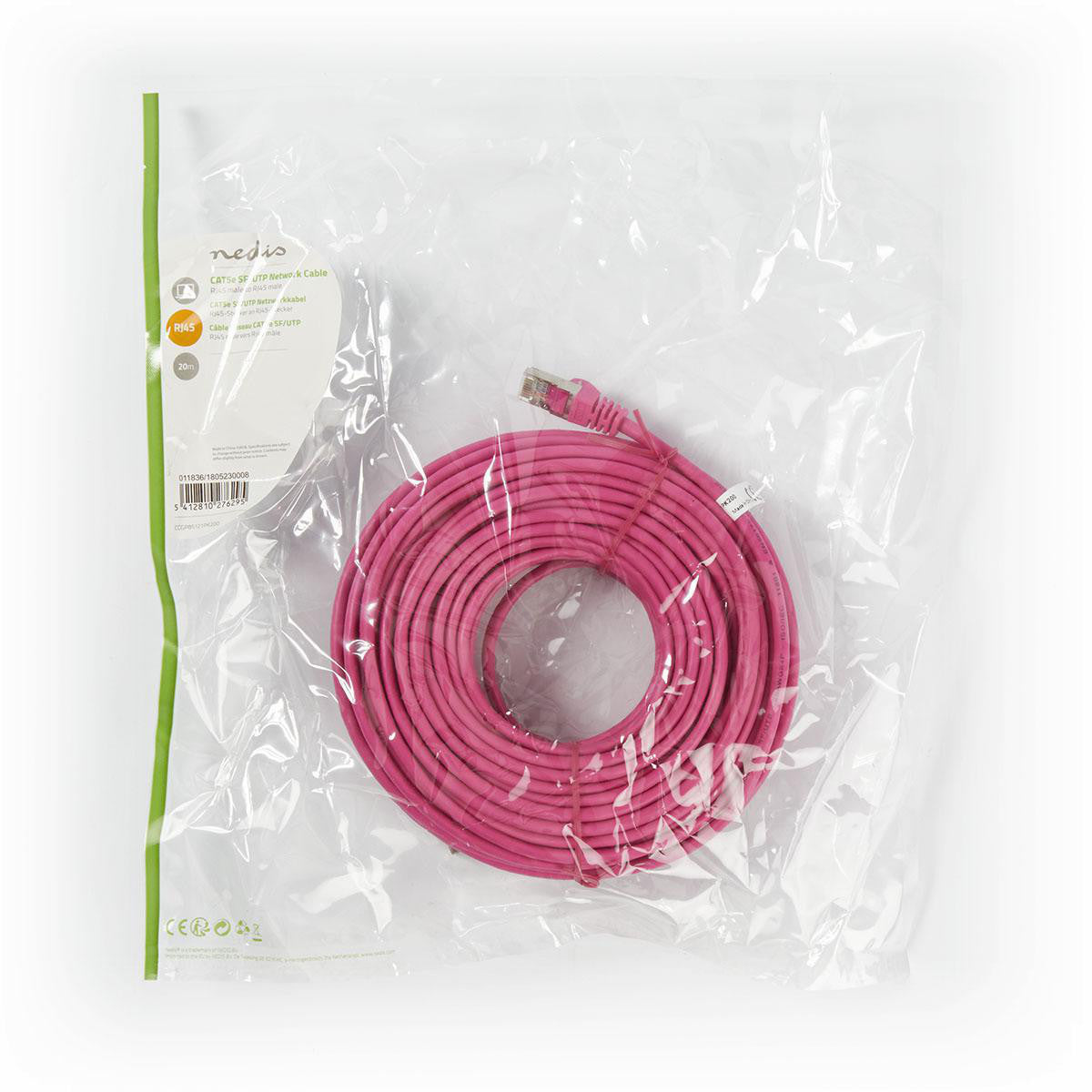 Cable de Red Cat5e Sf/utp | Rj45 Macho - 20 m Rosa