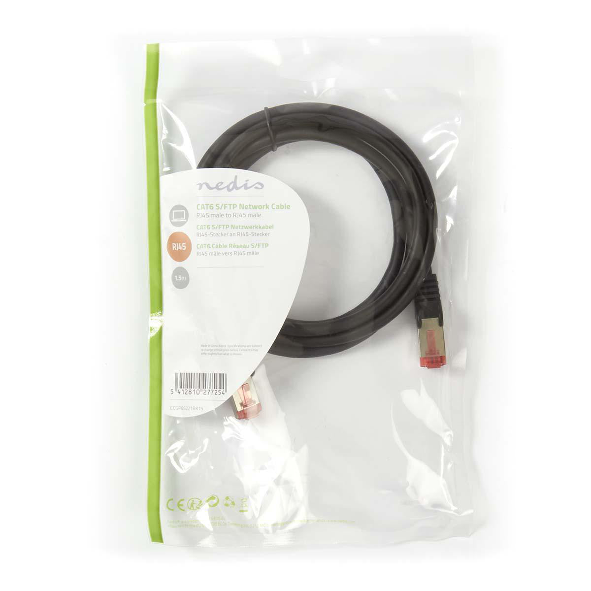 Cable de Red Cat6 S/ftp | Rj45 Macho - 1,5 m Negro