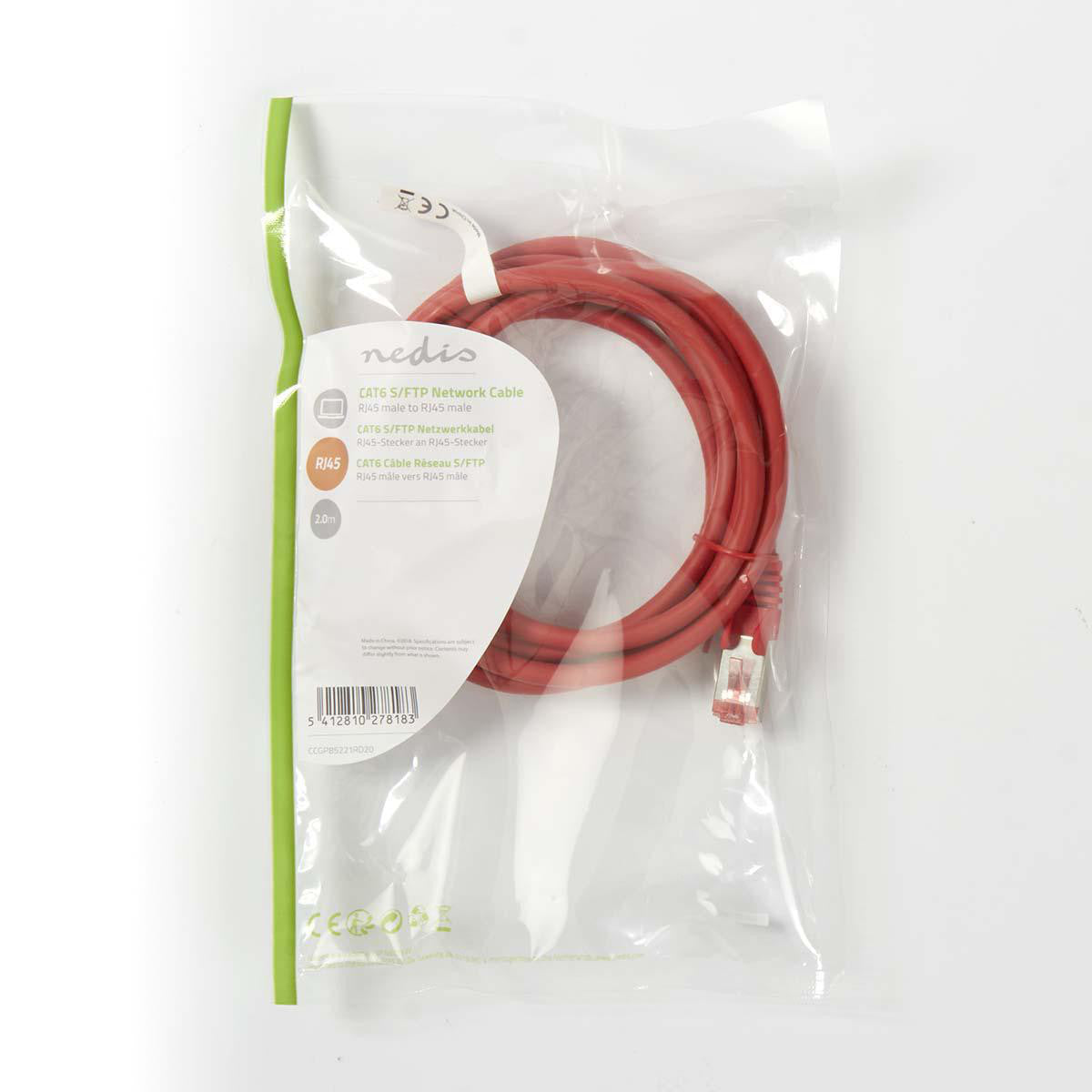 Cable de Red Cat6 S/ftp | Rj45 Macho - 2,0 m Rojo