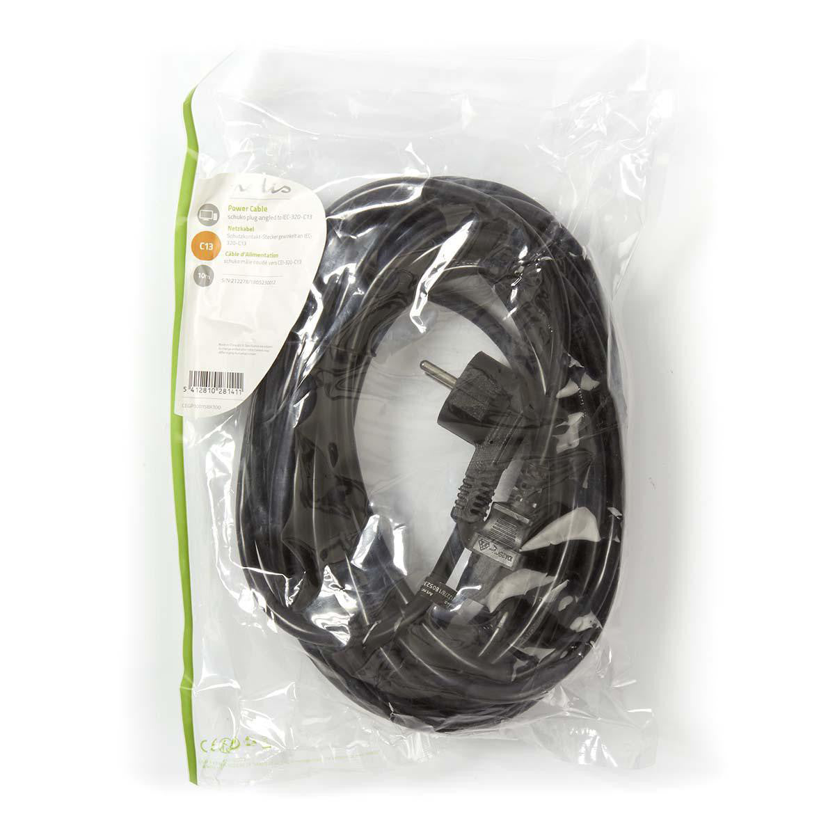 Cable de Alimentación 3 x 1,5 mm² | Schuko Macho en Ángulo - Iec-320-c13 10 m Negro Cables