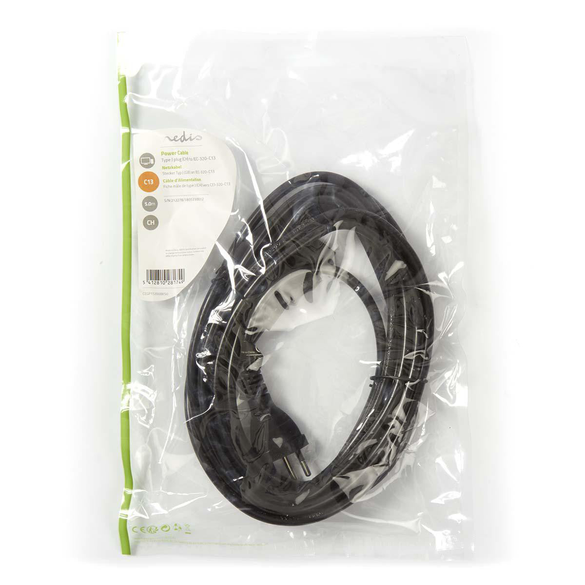 Cable de Alimentación | Conector Tipo J (Suiza) - Iec-320-c13 5,0 m Negro Cables