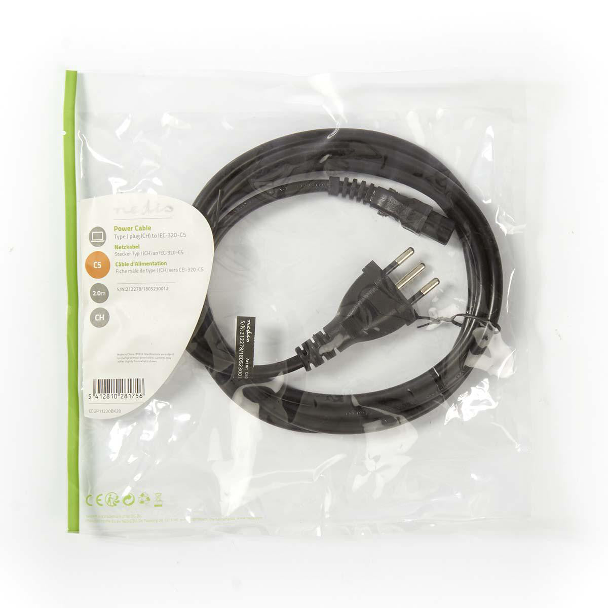 Cable de Alimentación | Conector Tipo J (Suiza) - Iec-320-c5 2,0 m Negro