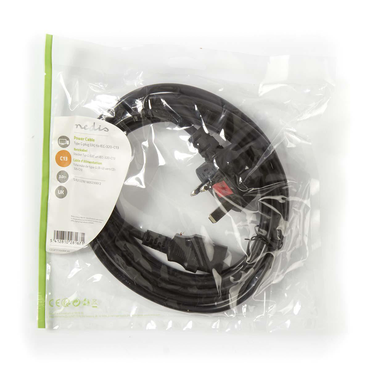 Cable de Alimentación | Conector Tipo G (Reino Unido) - Iec-320-c13 3,0 m Negro