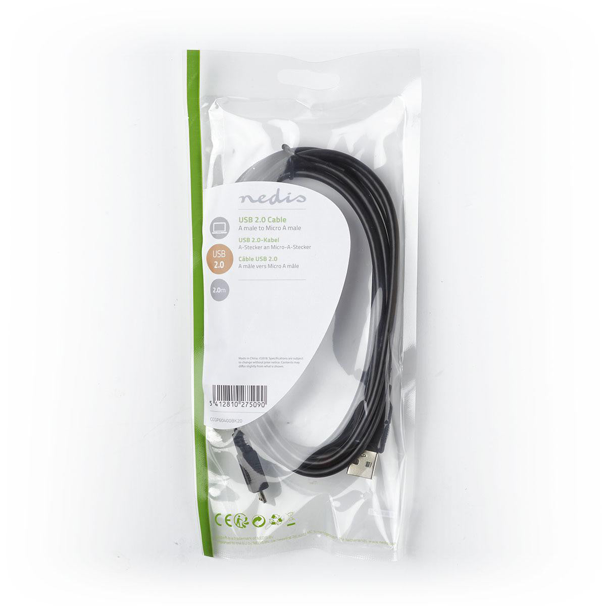 Cable USB 2.0 | A Macho - Micro 2,0 m Negro Cables