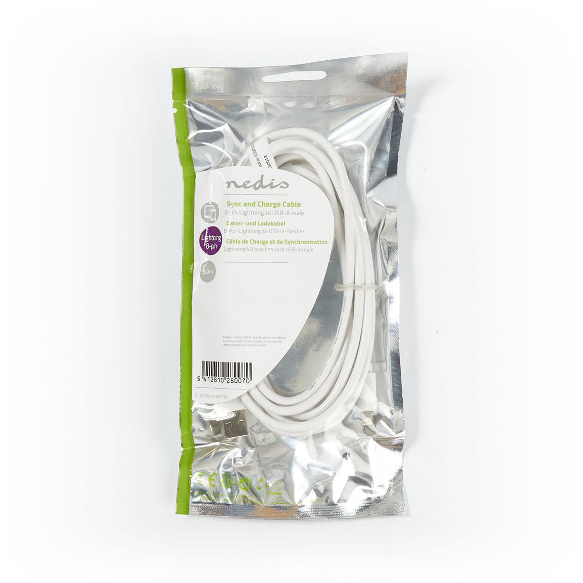 Cable de Carga y Sincronización | Conector Lightning Apple 8 Pines Macho - USB A 3,0 m Blanco