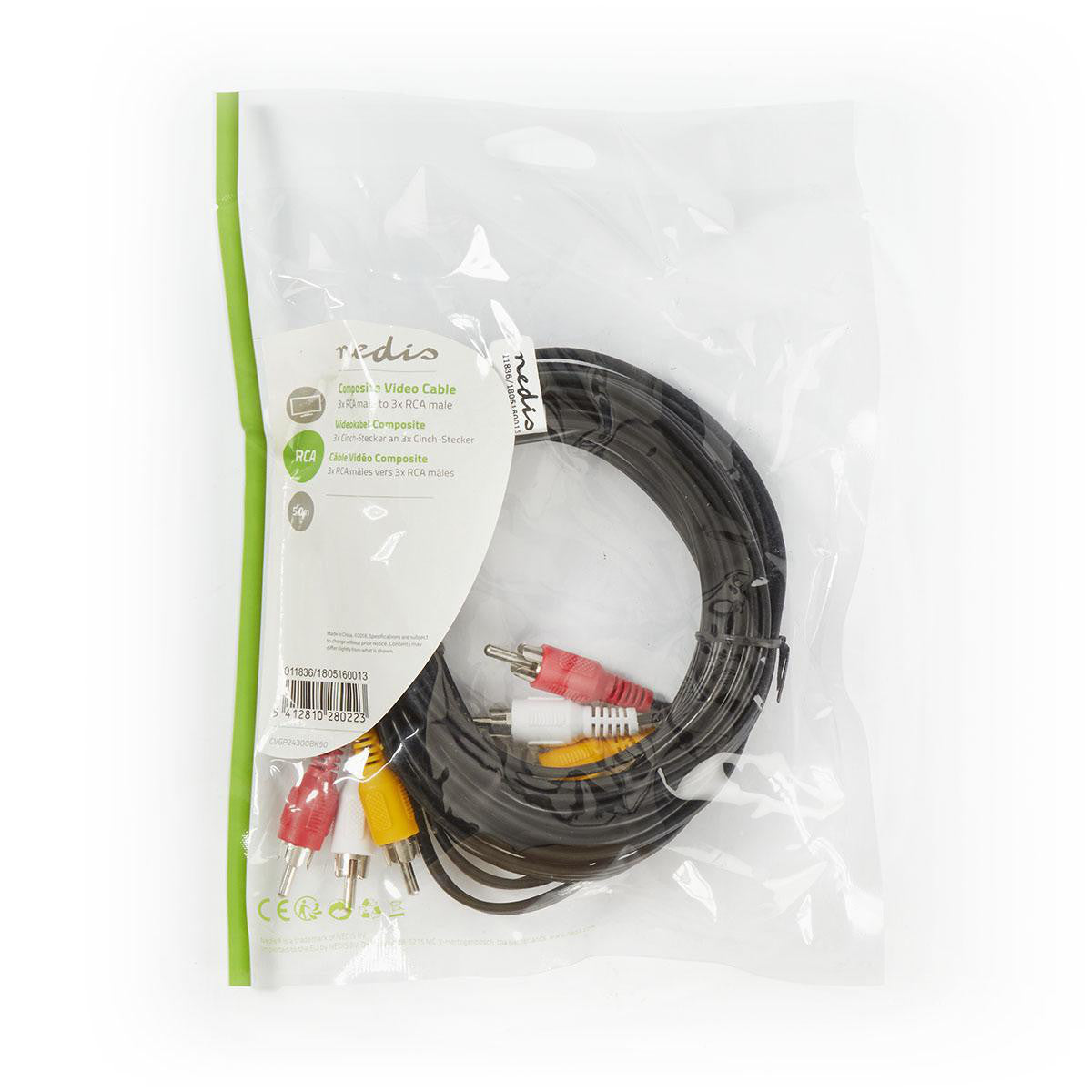 Cable de Vídeo Compuesto | 3x RCA Macho - 5,0 m Negro