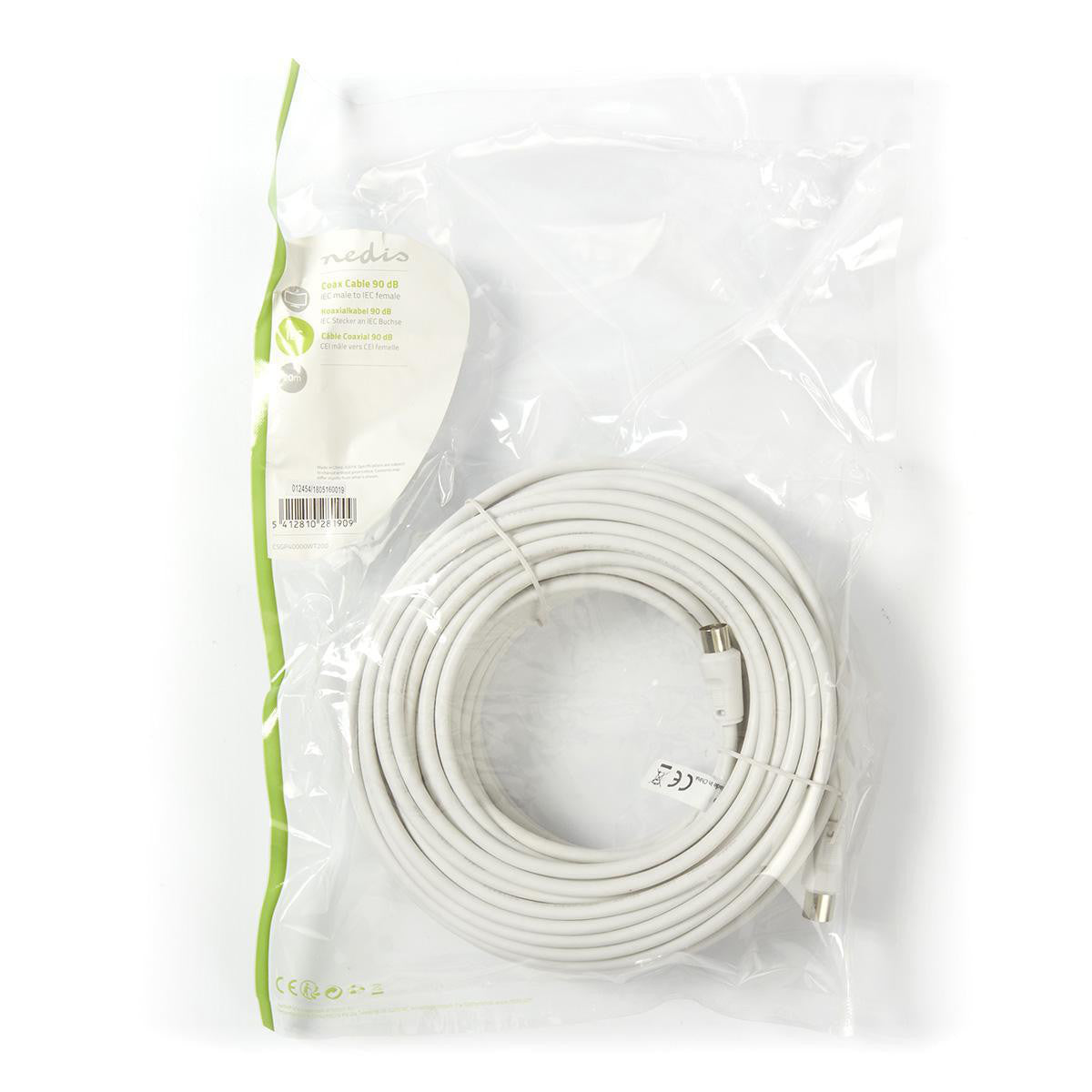 Cable Coaxial de 90 dB | IEC (Coaxial) Macho - Hembra 20 m Blanco