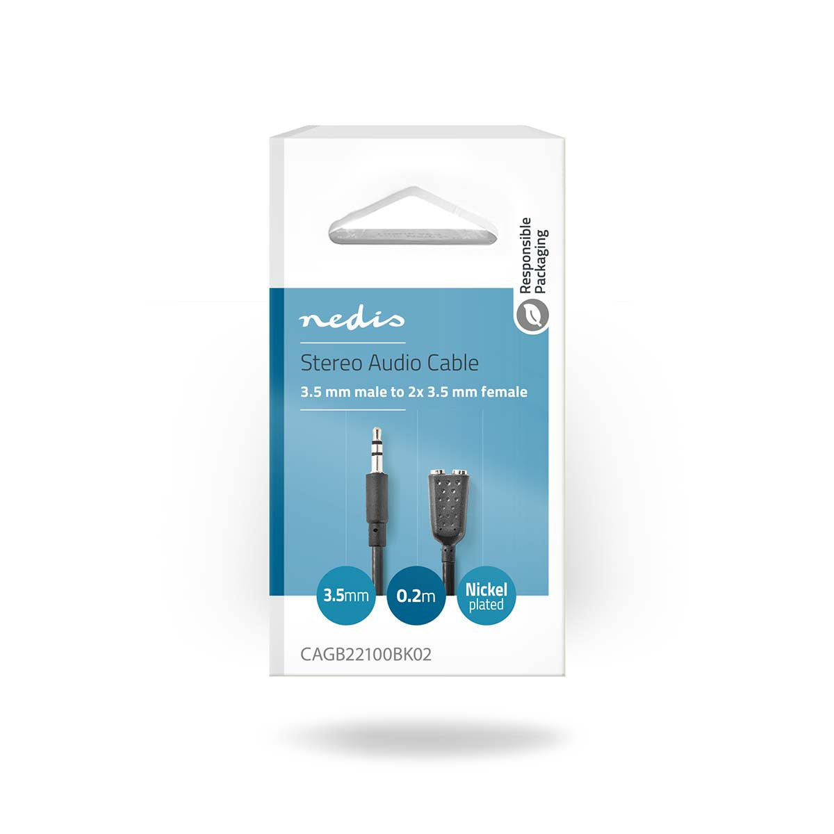 Cable de Audio Estéreo jack Macho 3,5 mm a 2x Hembra 0,2 m Negro en Caja