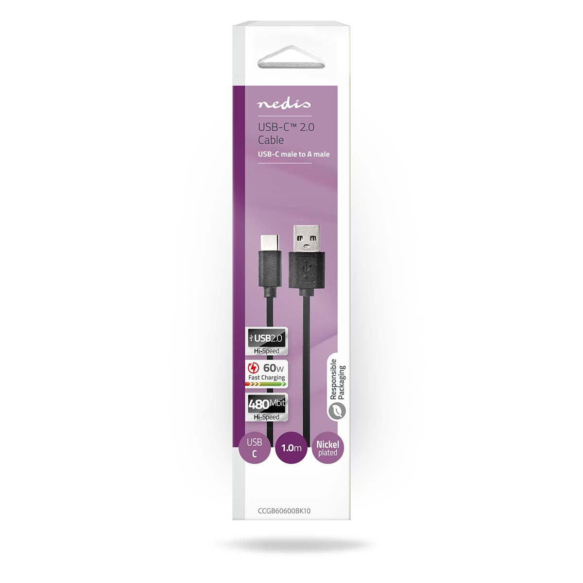 Cable USB 2.0 | Tipo C Macho - A 1,0 m Negro