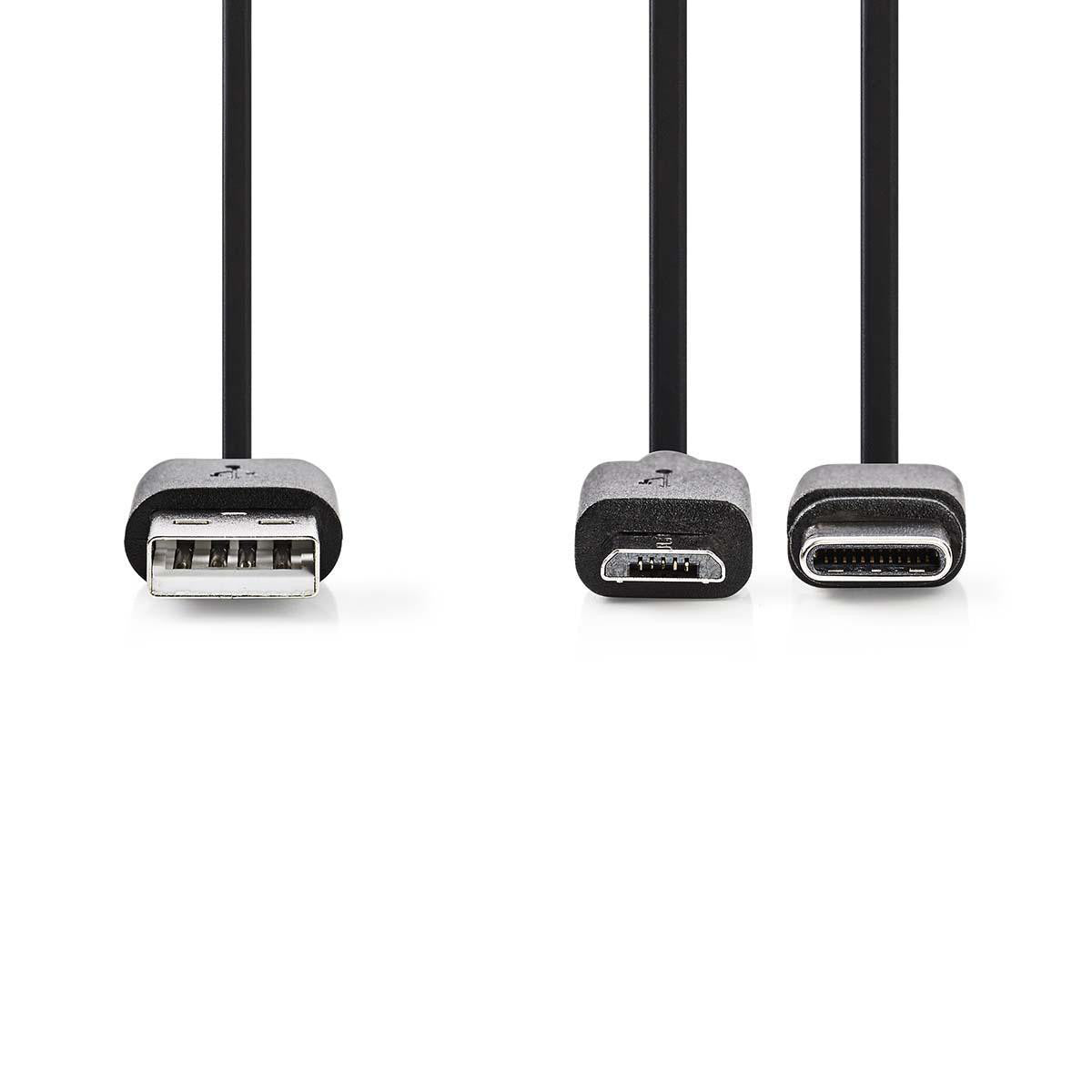 Cable 2 en 1 de Carga y Sincronización | USB A Macho - Micro B/usb Tipo C 1,0 m Negro