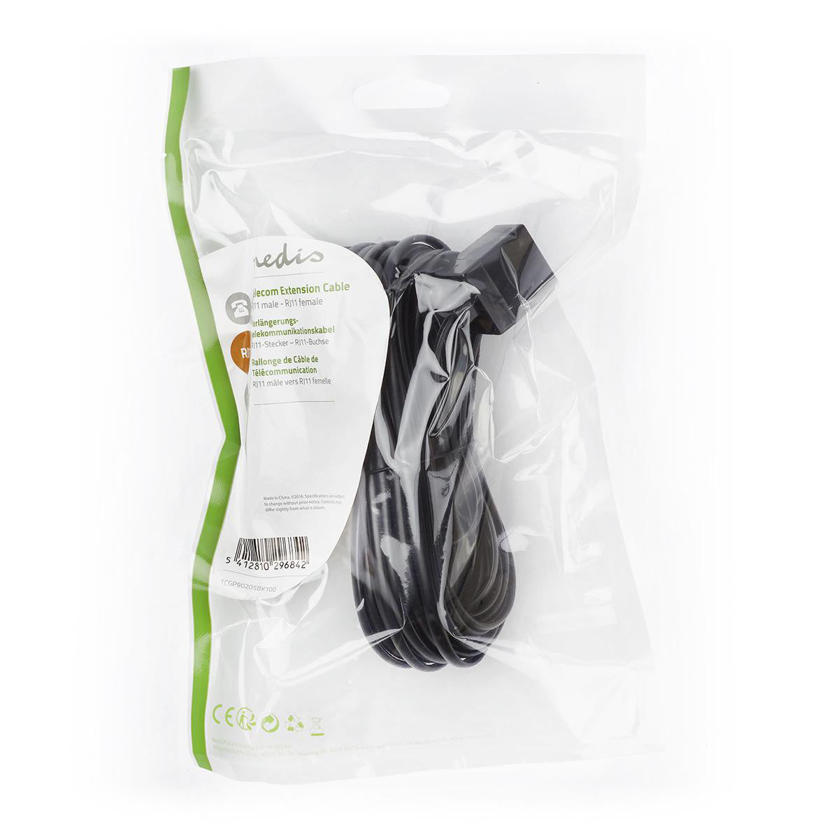 Cable Alargador de Telecomunicaciones | Rj11 Macho - Hembra 10,0 m Negro Cables