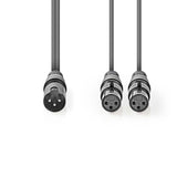 Cable de Audio XLR Compensado | 3 Pines Macho - 2x Hembra 1,5 m Gris