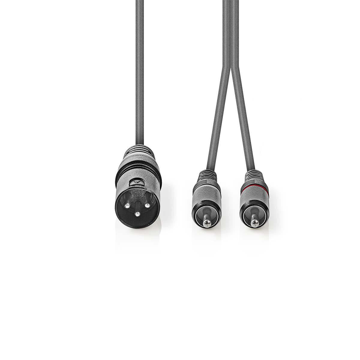 Cable de Audio XLR | 3 Pines Macho - 2x RCA 3,0 m Gris Adaptador