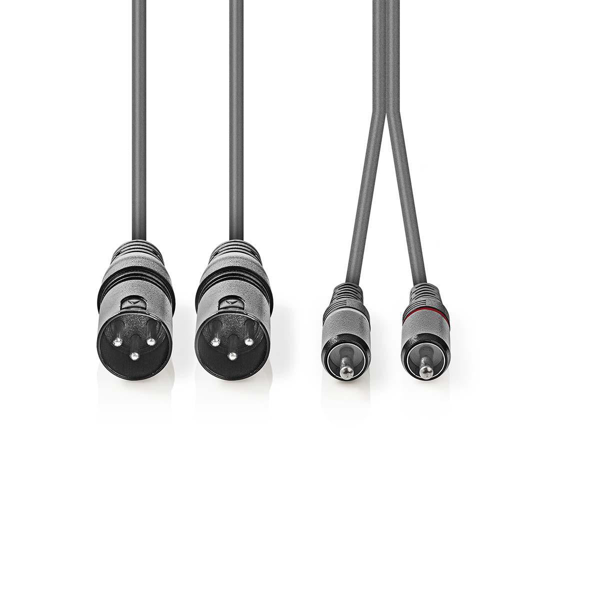 Cable de Audio XLR | 2x 3 Pines Macho - RCA 1,5 m Gris