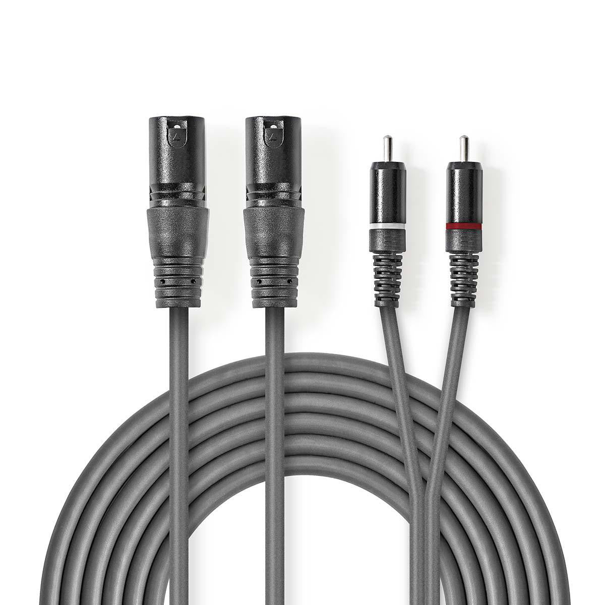 Cable de Audio XLR | 2x 3 Pines Macho - RCA 3,0 m Gris