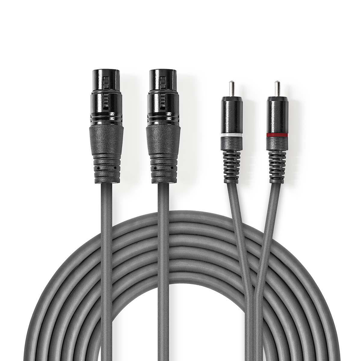 Cable de Audio XLR | 2x 3 Pines Hembra - RCA Macho 1,5 m Gris