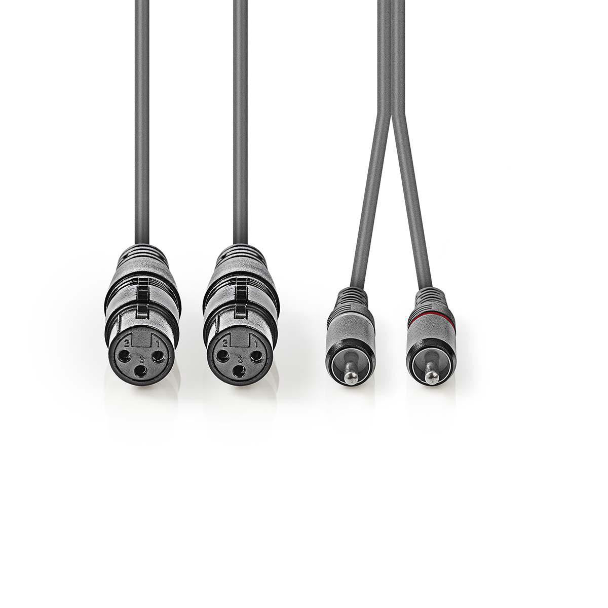 Cable de Audio XLR | 2x 3 Pines Hembra - RCA Macho 1,5 m Gris