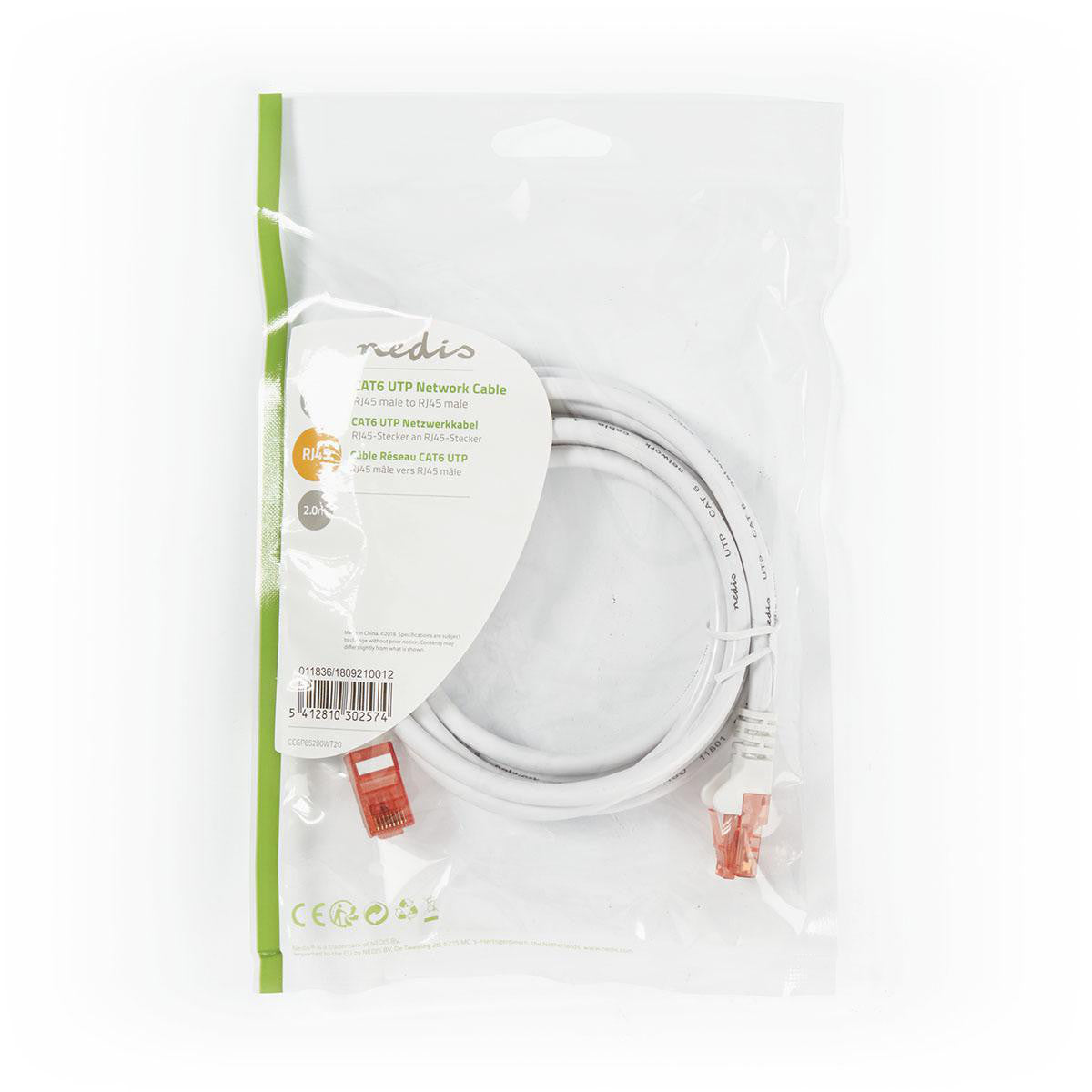 Cable Cat6 | Rj45 (8p8c) Macho UTP 2.00 m Redondo PVC Blanco Bolsa Polybag